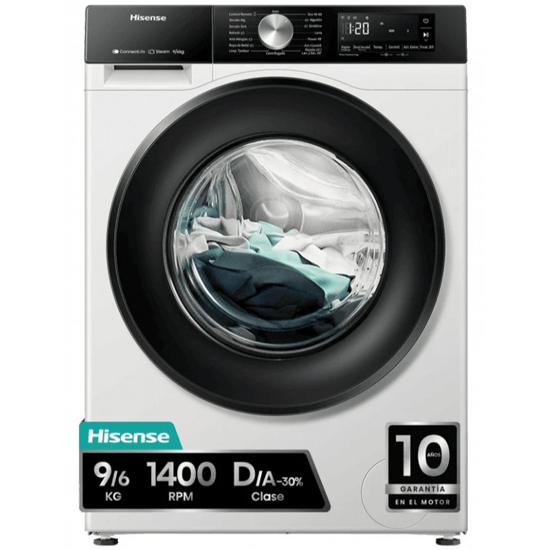 Lavasecadora Hisense WD3S9043BW3 - 9/6 kg, 1400 rpm, 15 Programas, Wifi, Blanco 276462