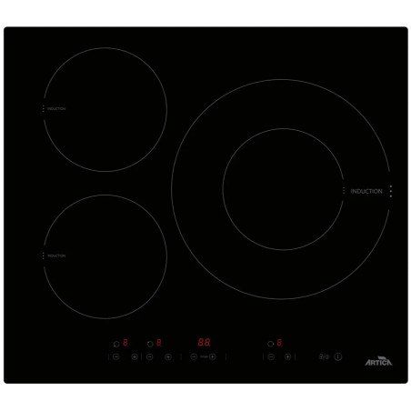Placa Inducción Artica AEI63223 - 3 Zonas, 32 cm, 7400 W, Booster, 9 Niveles, Negro 265770
