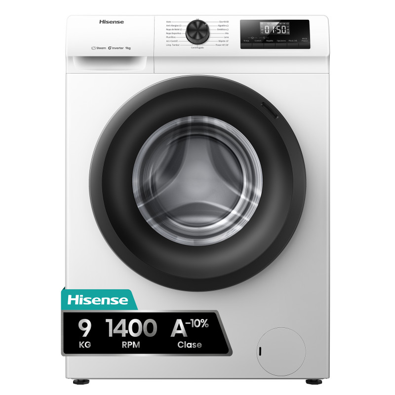 Lavadora Hisense - 9 kg, 1400 rpm, Clase A-10%, 75 dB, Blanco 277126